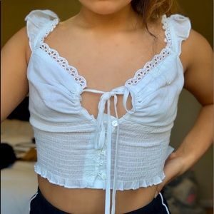 LA hearts key hole lace crop tank white